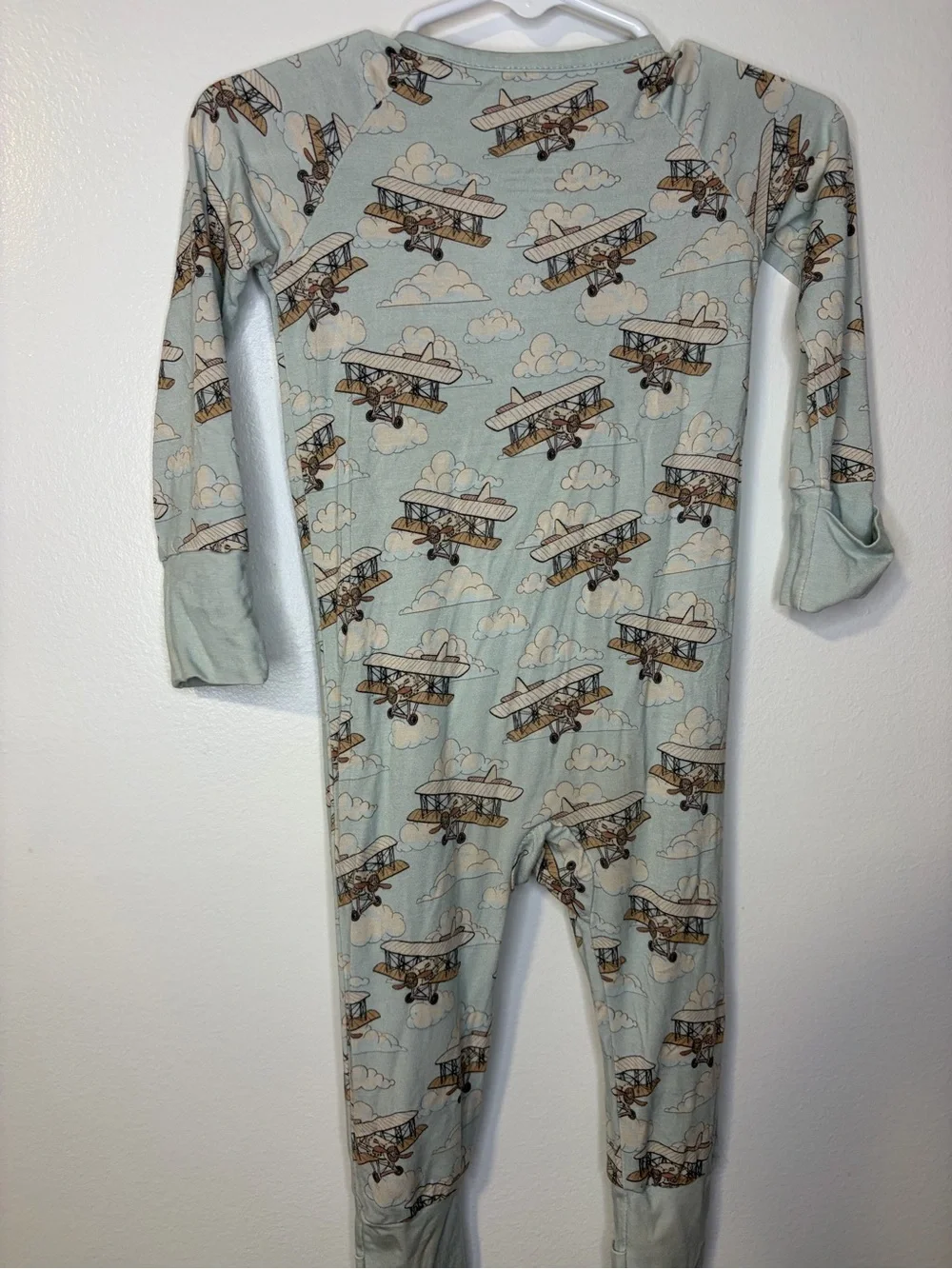 Airplane Print Footed One-Piece - Light Blue